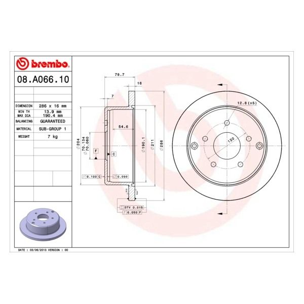 Brembo 08.A066.10 Brake Disc Rotor Pair