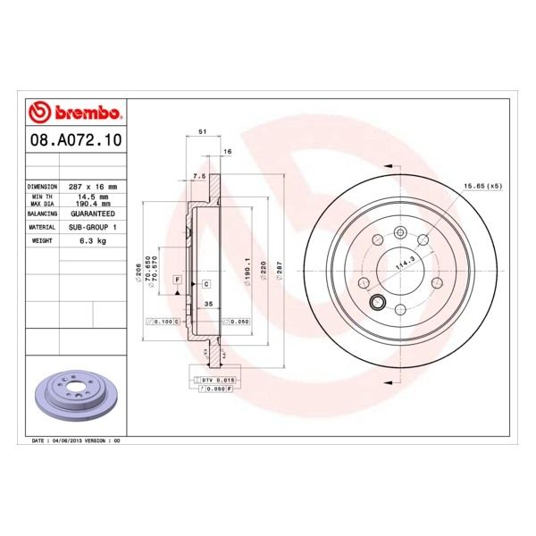 Brembo 08.A072.10 Brake Disc Rotor Pair