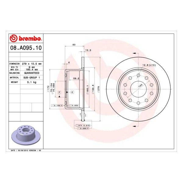 Brembo 08.A095.10 Brake Disc Rotor Pair