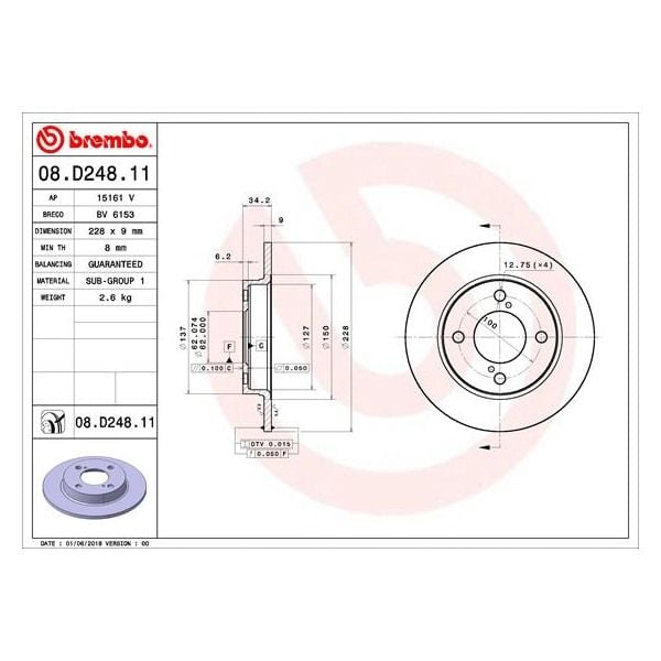 Brembo 08.D248.11 Brake Disc Rotor Pair