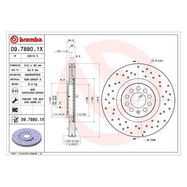 Brembo 09.7880.1X XTRA Series Brake Disc Rotor Pair