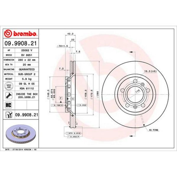 Brembo 09.9908.21 Brake Disc Rotor Pair