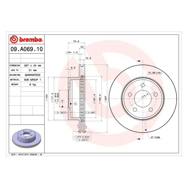 Brembo 09.A069.10 Brake Disc Rotor Pair