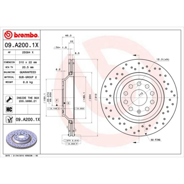 Brembo 09.A200.1X Brake Disc Rotor Pair