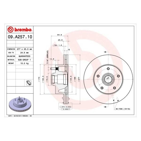 Brembo 09.A257.10 Brake Disc Rotor Pair