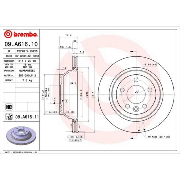 Brembo 09.A616.11 Brake Disc Rotor Pair