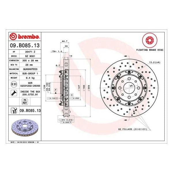 Brembo 09.B085.13 Brake Disc Rotor Pair