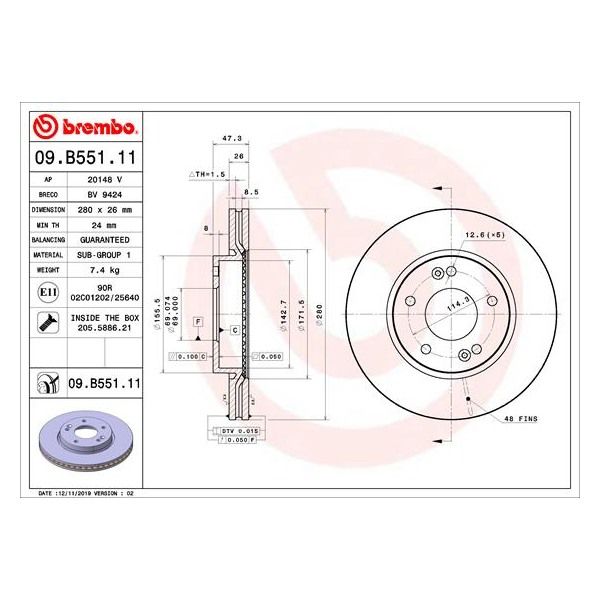Brembo 09.B551.11 Brake Disc Rotor Pair