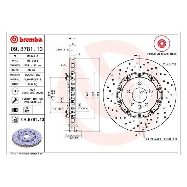 Brembo 09.B781.13 Brake Disc Rotor Pair