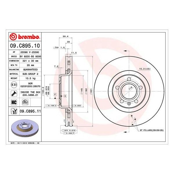 Brembo 09.C895.11 Brake Disc Rotor Pair