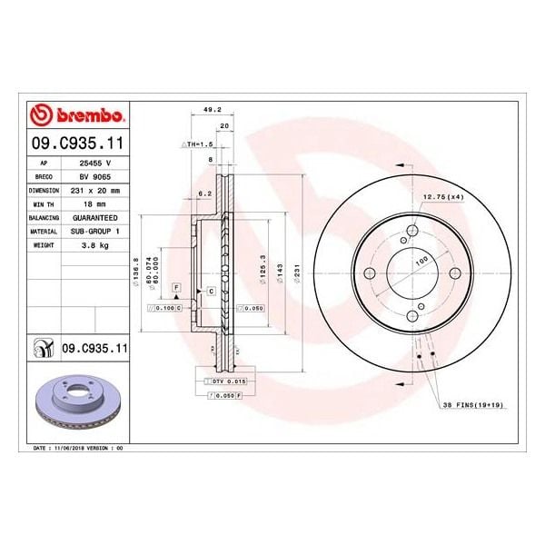 Brembo 09.C935.11 Brake Disc Rotor Pair Front