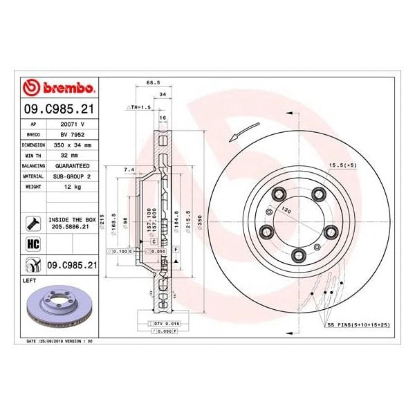 Brembo 09.C985.21 Single Brake Disc Rotor Front Left