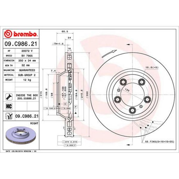 Brembo 09.C986.21 Brake Disc Rotor Pair