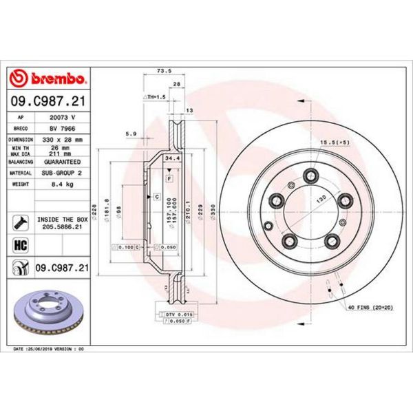 Brembo 09.C987.21 Brake Disc Rotor Pair