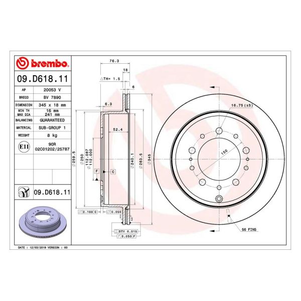 Brembo 09.D618.11 Brake Disc Rotor Pair