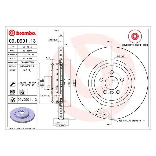 Brembo 09.D901.13 Brake Disc Rotor Pair