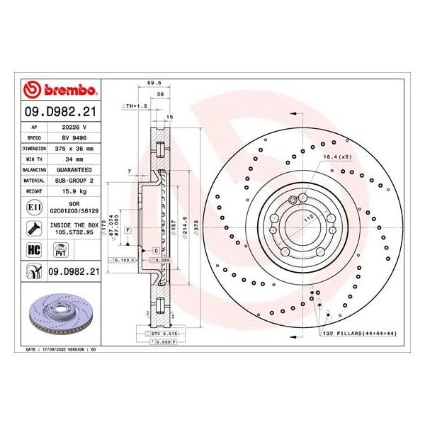 Brembo 09.D982.21 Brake Disc Rotor Pair