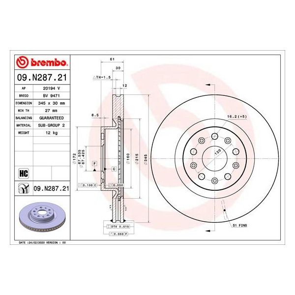 Brembo 09.N287.21 Brake Disc Rotor Pair