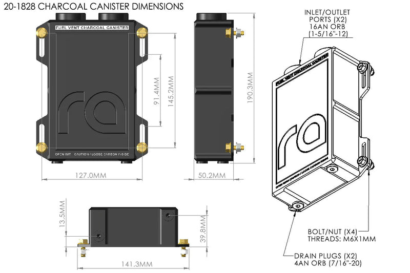 Radium Engineering Radium Engineering Large Fuel Vent Charcoal Canister Universal, product image, part 20-1828-00