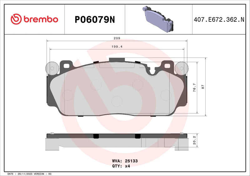 Brembo P06079N NAO Series Premium Ceramic Brake Pad Set Front