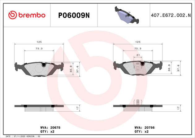 Brembo P06009N Ceramic NAO Series Brake Pads