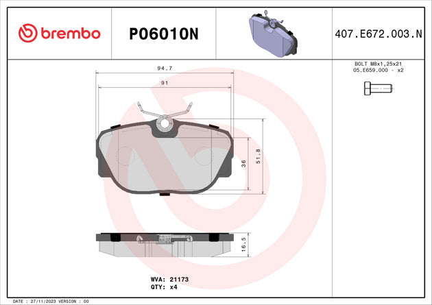 Brembo P06010N Ceramic NAO Series Brake Pads