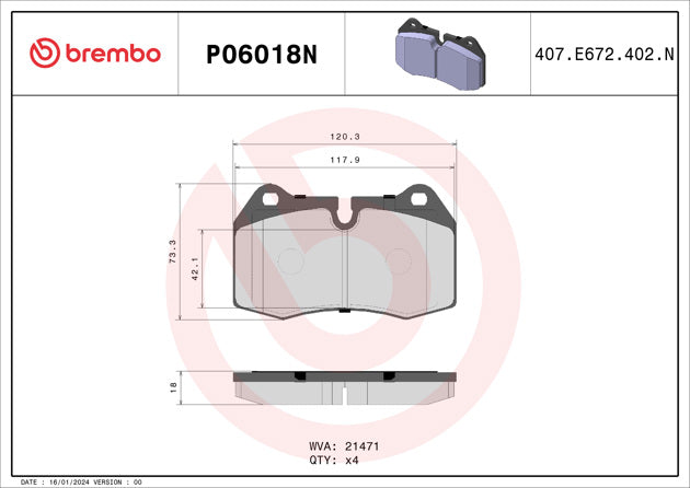 Brembo P06018N Ceramic NAO Series Brake Pads