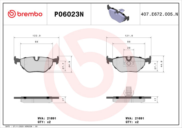 Brembo P06023N Ceramic NAO Series Brake Pads