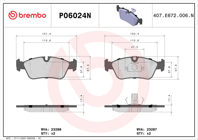 Brembo P06024N Ceramic NAO Series Brake Pads