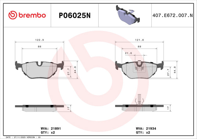 Brembo P06025N Ceramic NAO Series Brake Pads