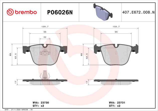 Brembo P06026N Ceramic NAO Series Brake Pads