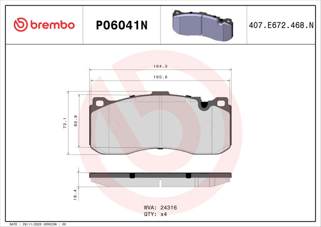 Brembo P06041N Ceramic NAO Series Brake Pads