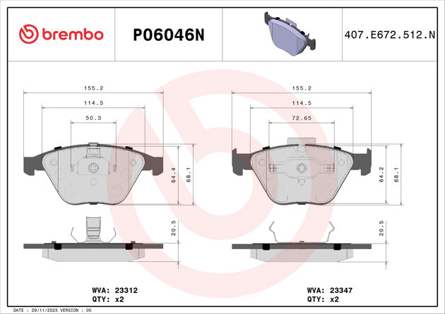 Brembo P06046N Ceramic NAO Series Brake Pads