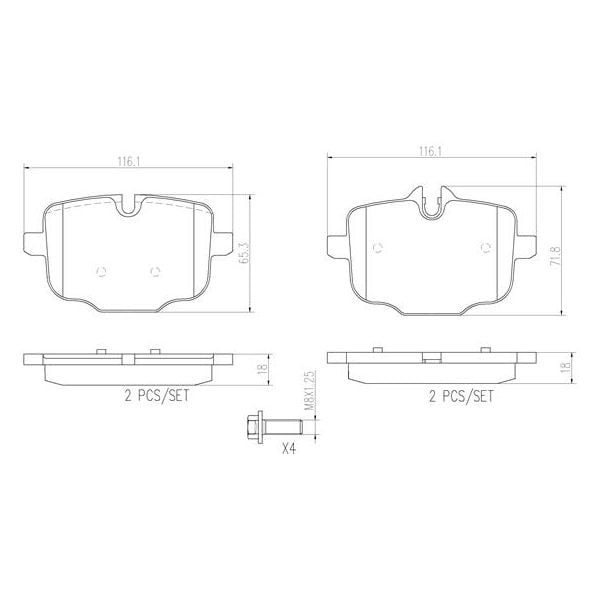 Brembo P06061N NAO Series Premium Ceramic Brake Pad Set Rear