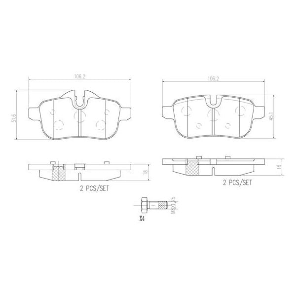 Brembo P06062N NAO Series Premium Ceramic Brake Pad Set Rear