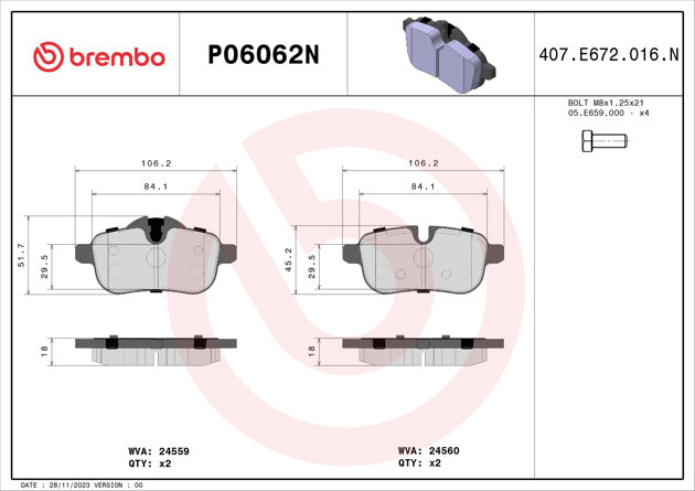 Brembo P06062N Ceramic NAO Series Brake Pads