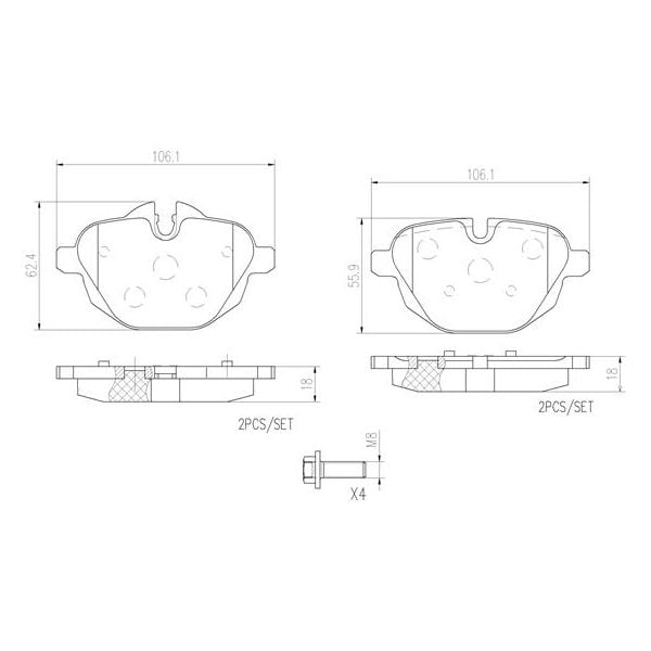Brembo P06064N NAO Series Premium Ceramic Brake Pad Set Rear
