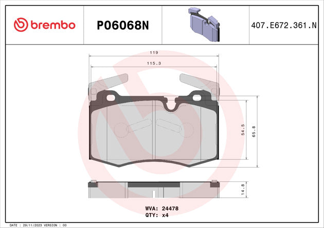 Brembo P06068N Ceramic NAO Series Brake Pads