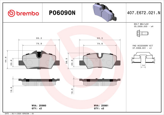 Brembo P06090N Ceramic NAO Series Brake Pads