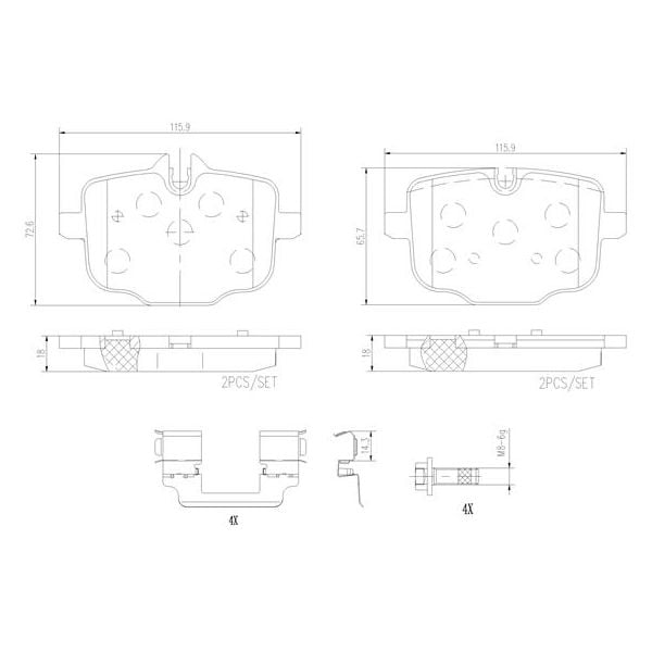 Brembo P06101N NAO Series Premium Ceramic Brake Pad Set Rear