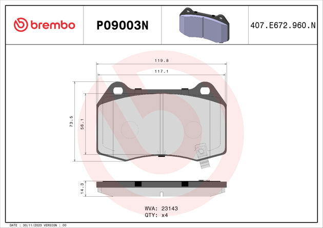 Brembo P09003N Ceramic NAO Series Brake Pads