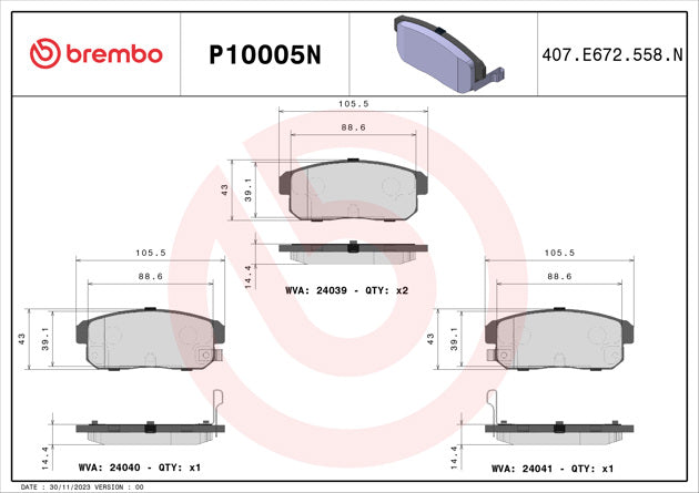 Brembo P10005N Ceramic NAO Series Brake Pads