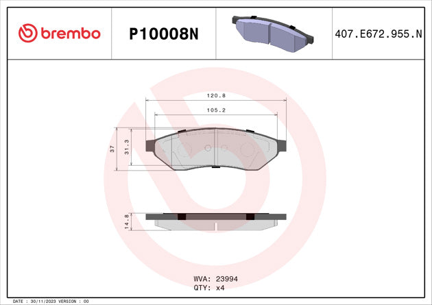 Brembo P10008N Ceramic NAO Series Brake Pads