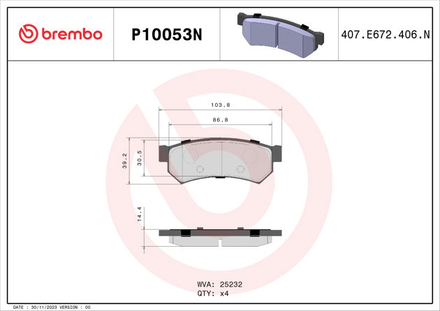 Brembo P10053N Ceramic NAO Series Brake Pads