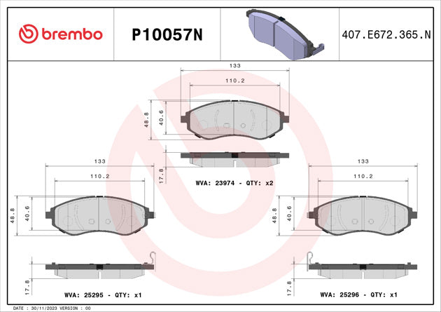 Brembo P10057N Ceramic NAO Series Brake Pads