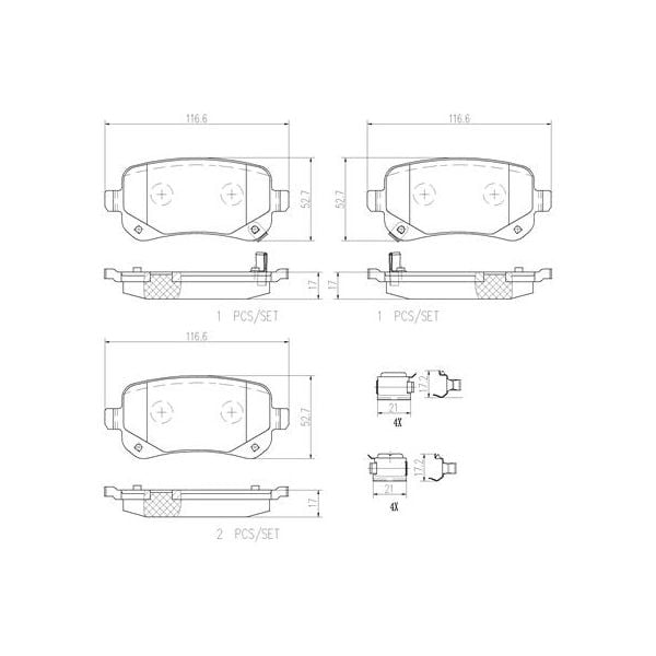 Brembo P11021N NAO Series Premium Ceramic Brake Pad Set Rear