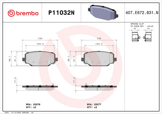 Brembo P11032N Ceramic NAO Series Brake Pads