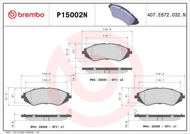 Brembo P15002N Ceramic NAO Series Brake Pads