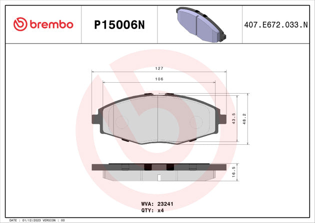 Brembo P15006N Ceramic NAO Series Brake Pads