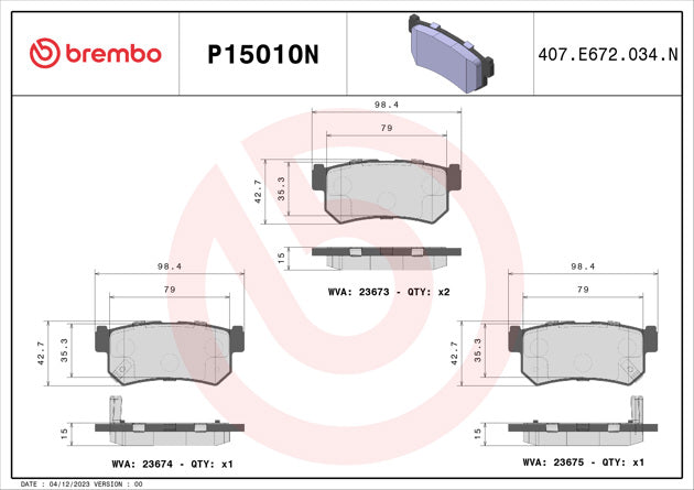 Brembo P15010N Ceramic NAO Series Brake Pads